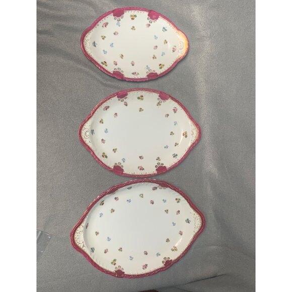 Vintage Victoria Austria Floral Ceramic Serving Platters Set of 3 Pink & White - Picture 12 of 16